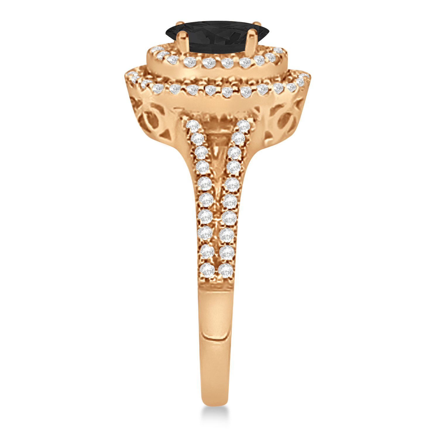 Double Halo Diamond & Black Diamond Engagement Ring 14K Rose Gold 1.34ctw