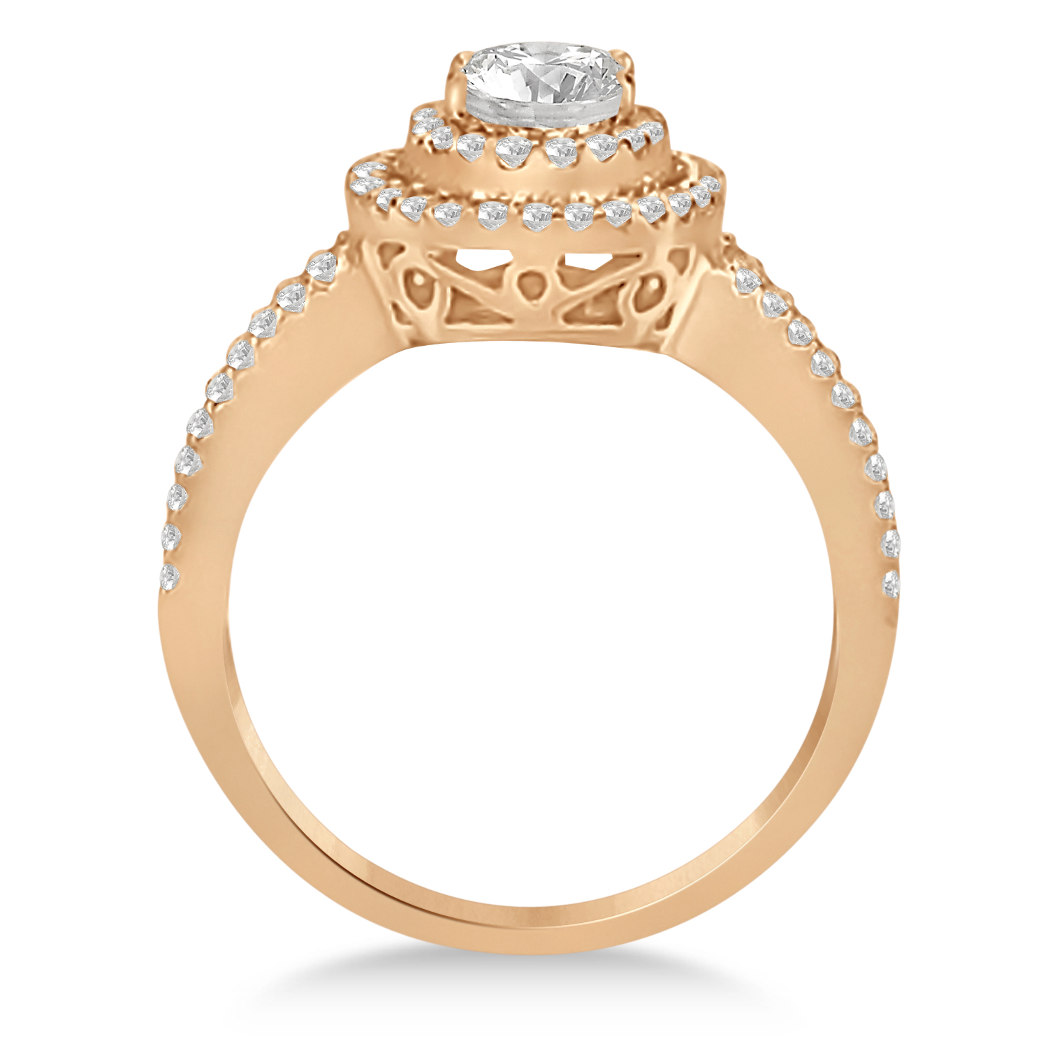 Double Halo Diamond Engagement Ring 14K Rose Gold 1.34ctw