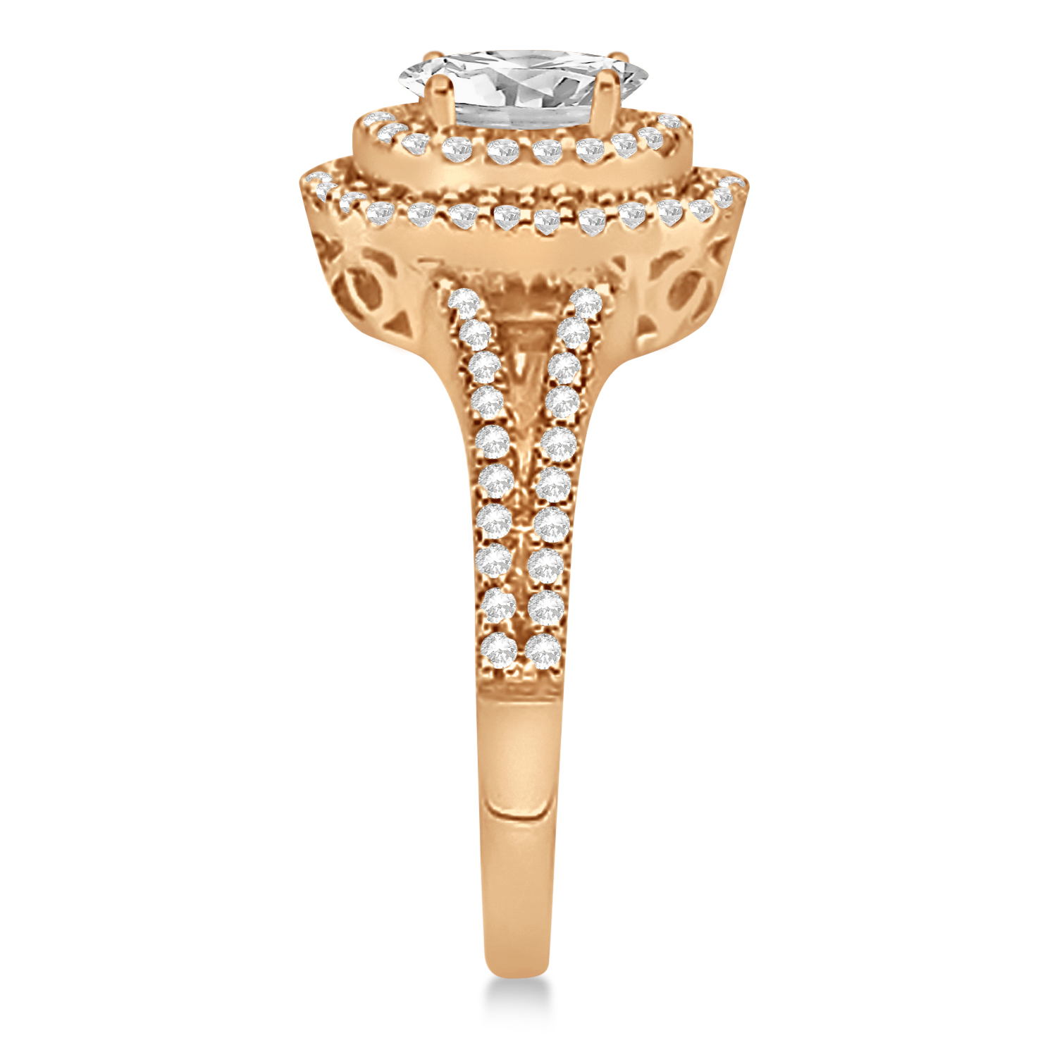 Double Halo Diamond Engagement Ring 14K Rose Gold 1.34ctw