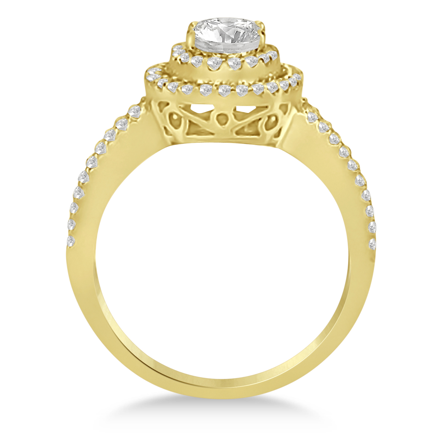 Double Halo Diamond Engagement Ring 14K Yellow Gold 1.34ctw