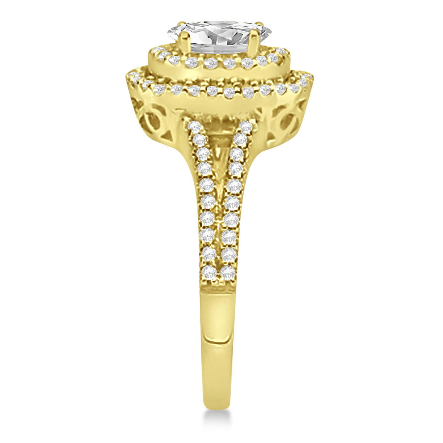 Double Halo Diamond Engagement Ring 14K Yellow Gold 1.34ctw