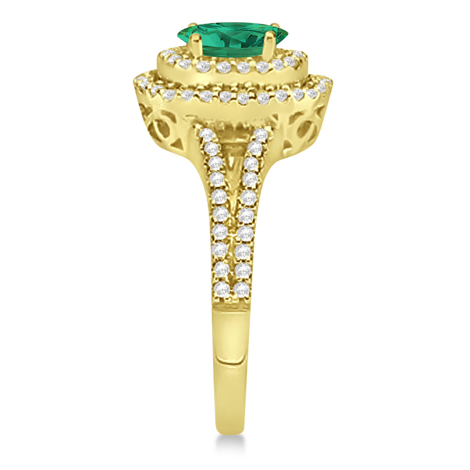 Double Halo Diamond & Emerald Engagement Ring 14K Yellow Gold 1.34ctw