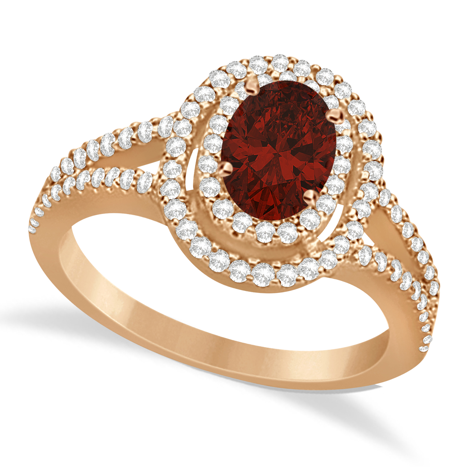 Double Halo Diamond & Garnet Engagement Ring 14K Rose Gold 1.34ctw