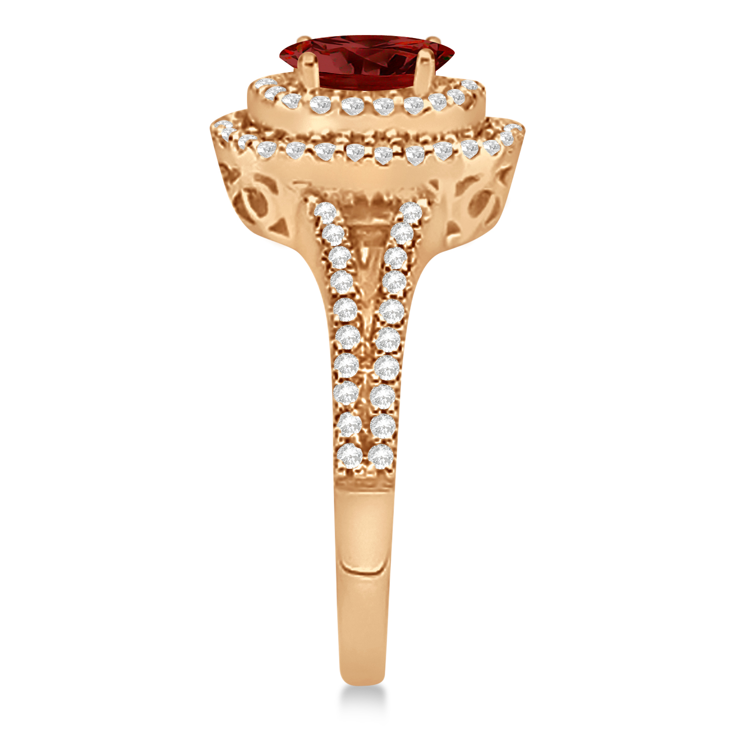 Double Halo Diamond & Garnet Engagement Ring 14K Rose Gold 1.34ctw