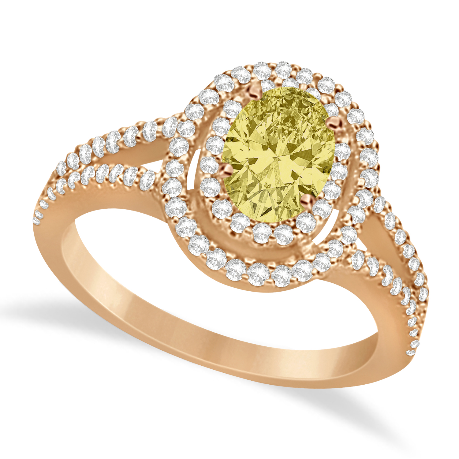 Double Halo Diamond & Yellow Diamond Engagement Ring 14K Rose Gold 1.34ctw