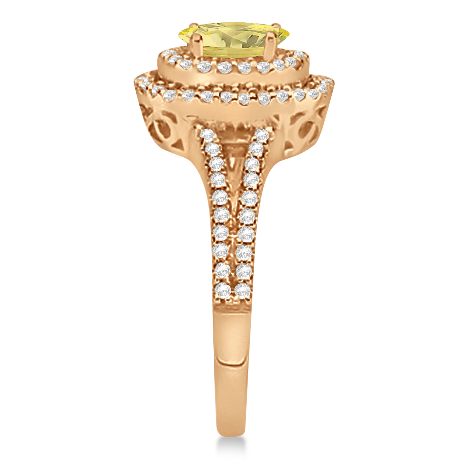 Double Halo Diamond & Yellow Diamond Engagement Ring 14K Rose Gold 1.34ctw