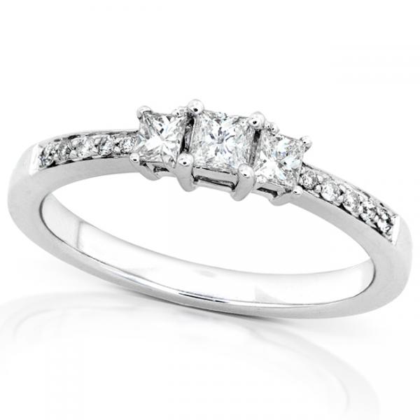 Princess Cut Three-Stone Diamond Ring in 14k White Gold (.33ct)