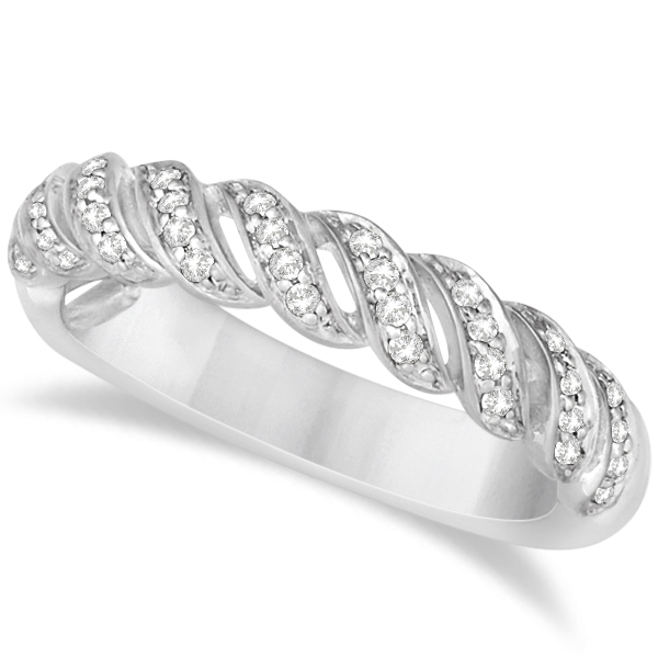 Twisted Wedding Anniversary Band with Diamonds 14K White Gold 0.20ct