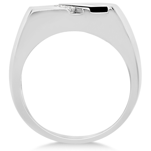 Men's Black Onyx & Channel Set Diamond Ring Sterling Silver 0.10ct