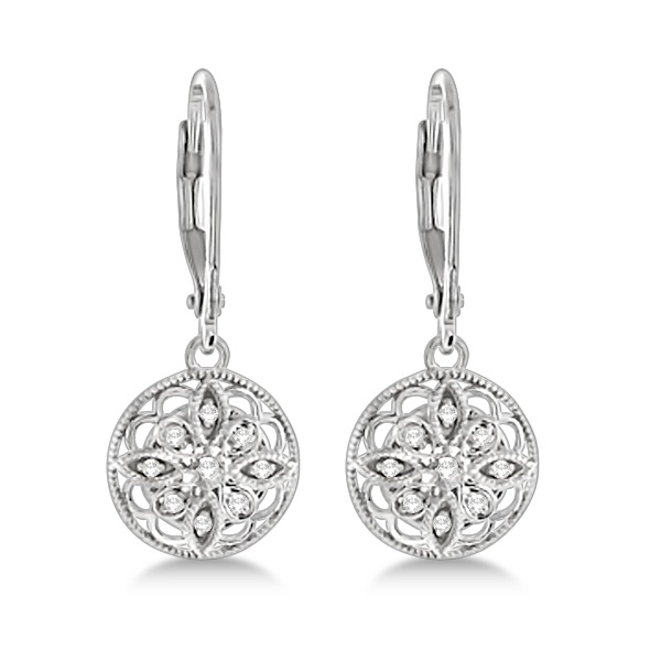 Antique Style Designer Diamond Earrings Sterling Silver (0.10ct)