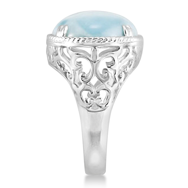 Oval Cabochon Cut Larimar Gemstone Cocktail Ring in Sterling Silver