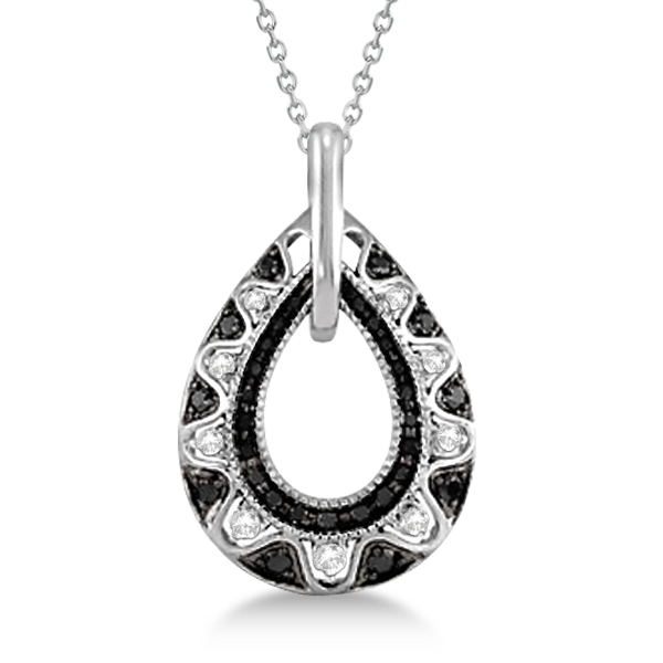 Black & White Diamond Pear Shaped Necklace in 14K White Gold 0.50ctw
