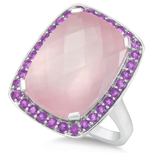 Rose Quartz & Purple Amethyst Cocktail Ring Sterling Silver (16.64ct)