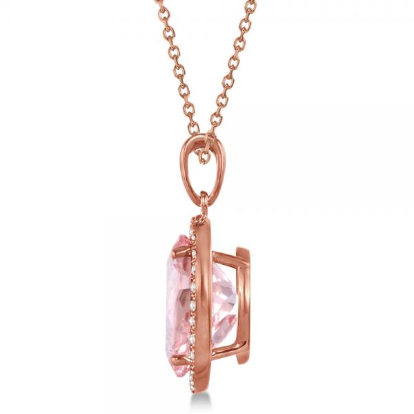 Oval Halo Diamond &Morganite Pendant Necklace 14K Rose Gold (3.95ct)
