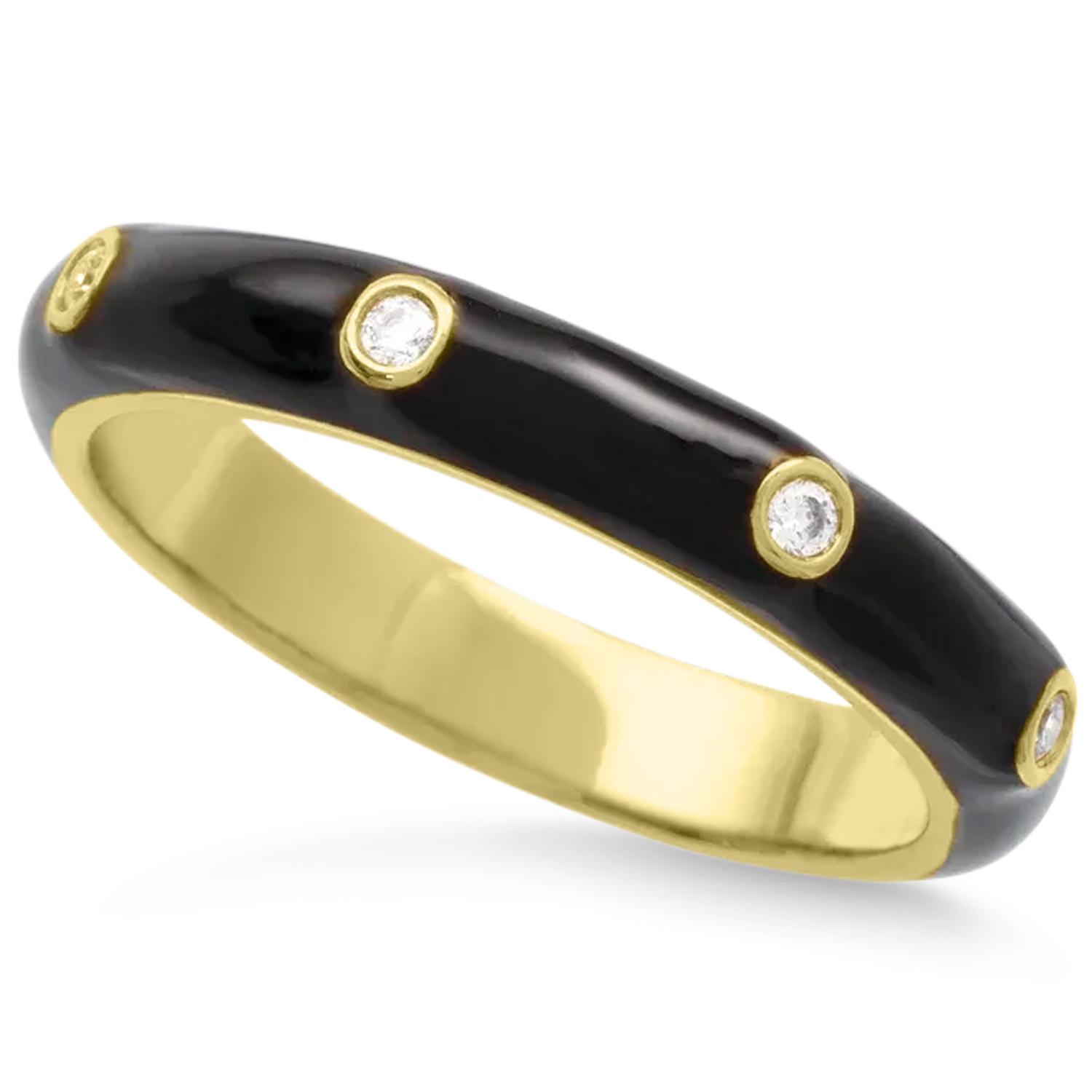 Natural Diamond & Black Enamel Ring 14K Yellow Gold (0.05ct)