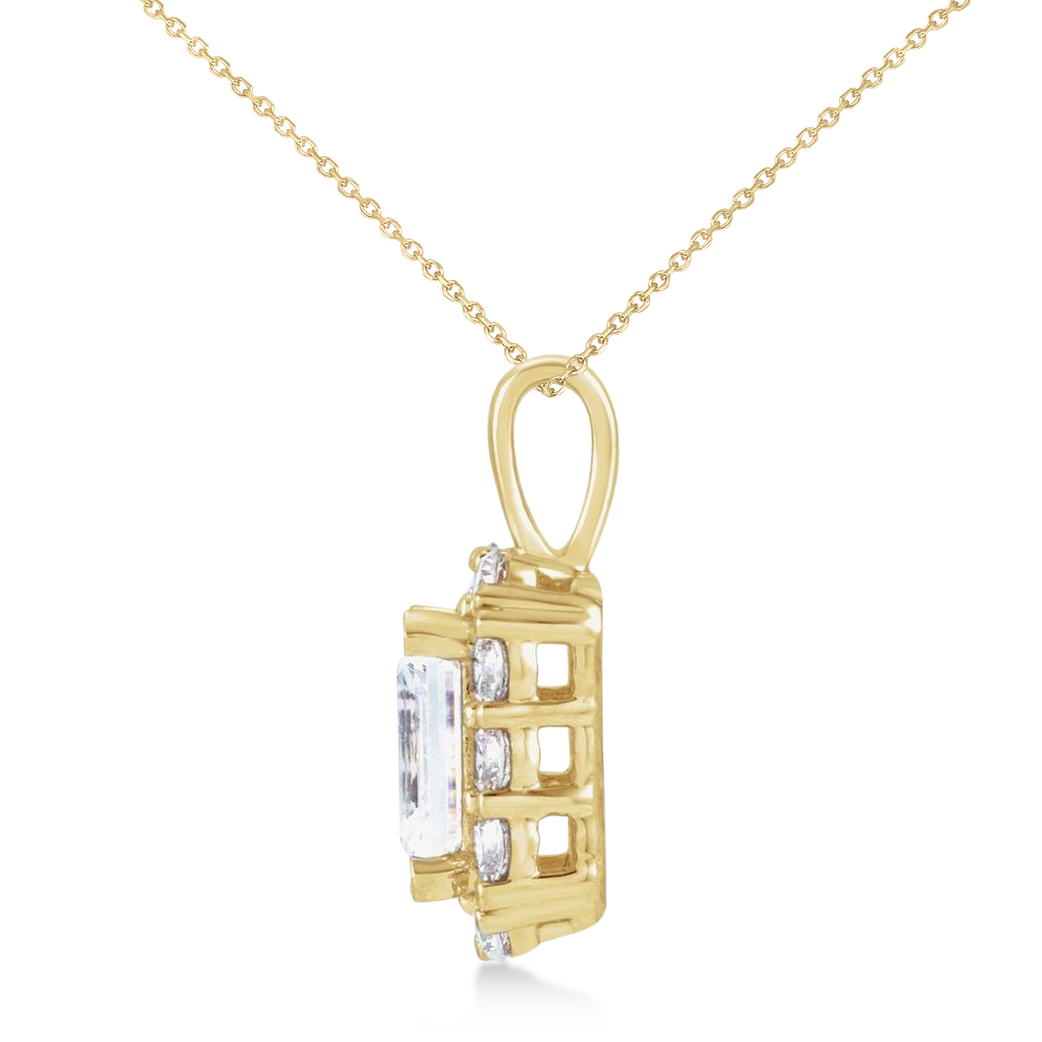Emerald Cut Diamond Halo Pendant Necklace 14K Yellow Gold (1.50ct)