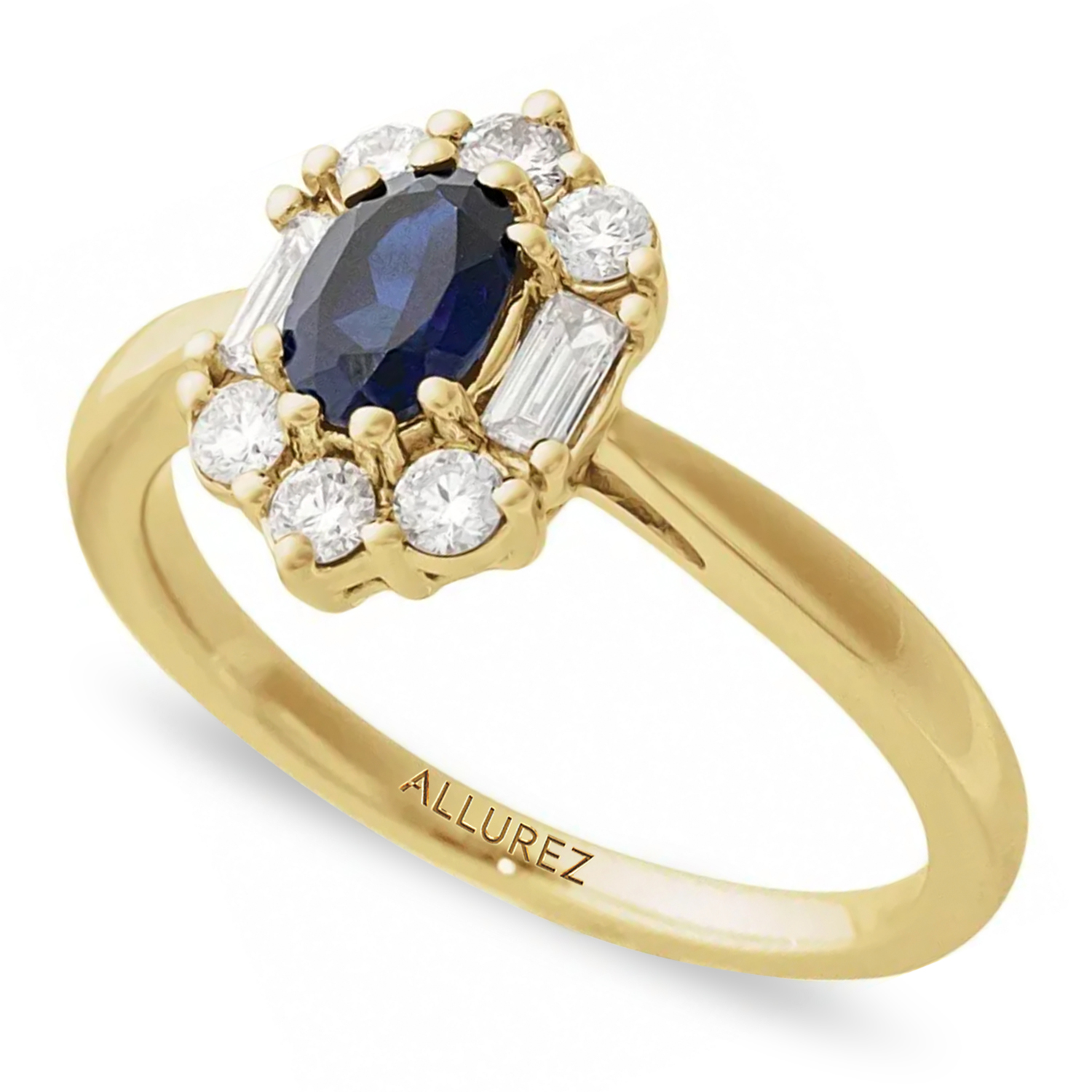 Oval Lab Grown Blue Sapphire & Diamond Halo Ring 14K Yellow Gold (0.95ct)