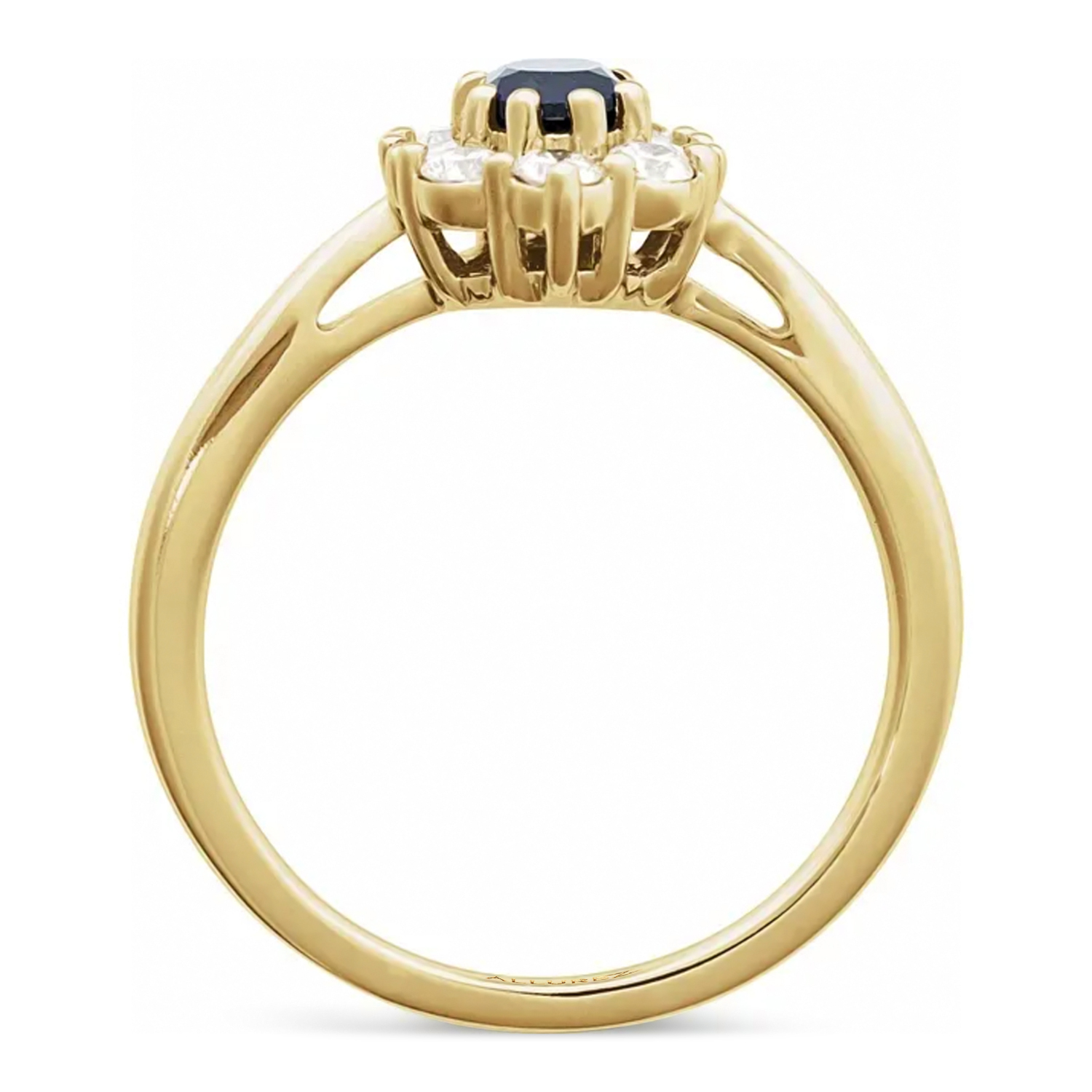 Oval Lab Grown Blue Sapphire & Diamond Halo Ring 14K Yellow Gold (0.95ct)