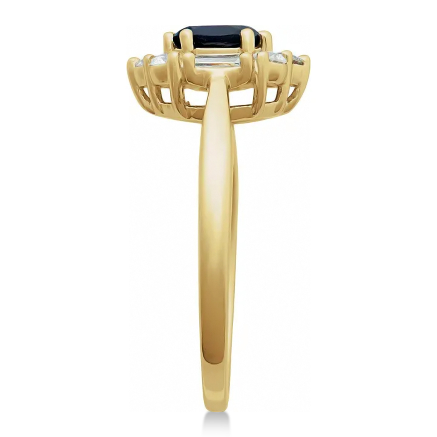 Oval Lab Grown Blue Sapphire & Diamond Halo Ring 14K Yellow Gold (0.95ct)