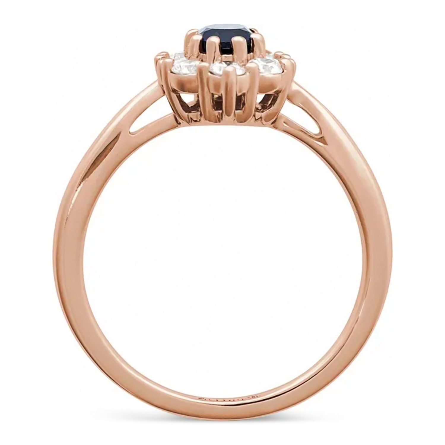 Oval Lab Grown Blue Sapphire & Diamond Halo Ring 14K Rose Gold (0.95ct)