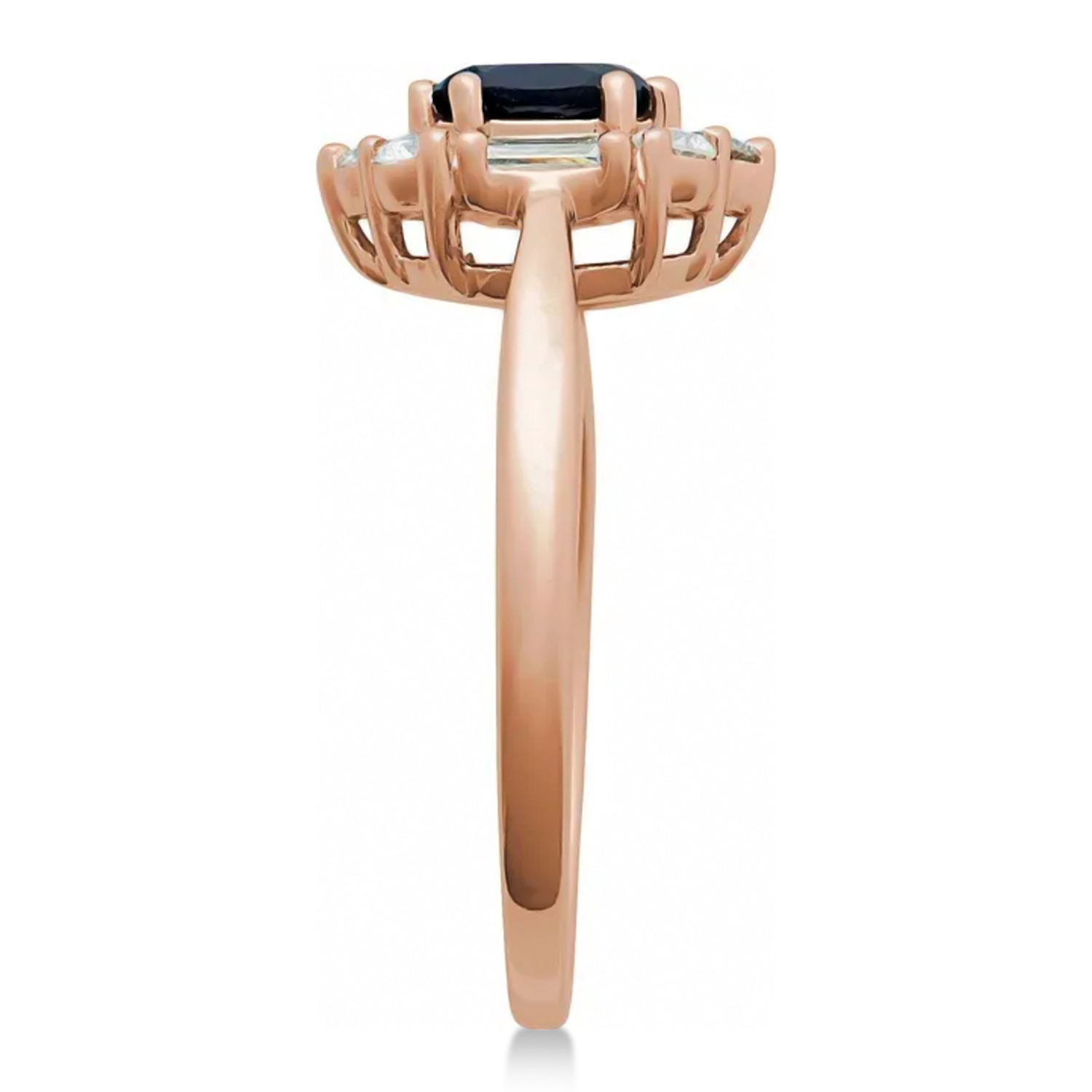 Oval Lab Grown Blue Sapphire & Diamond Halo Ring 14K Rose Gold (0.95ct)