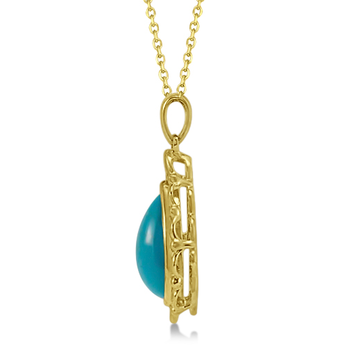 Teardrop Shaped Turquoise Pendant Necklace 14K Yellow Gold 4.78ctw