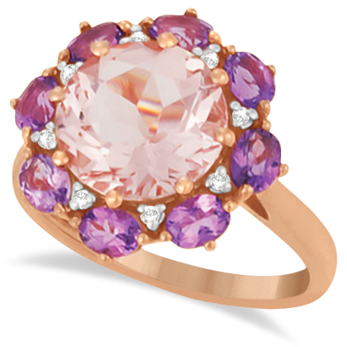 Diamond, Amethyst, and Morganite Flower Ring 14k Rose Gold (4.84ct)