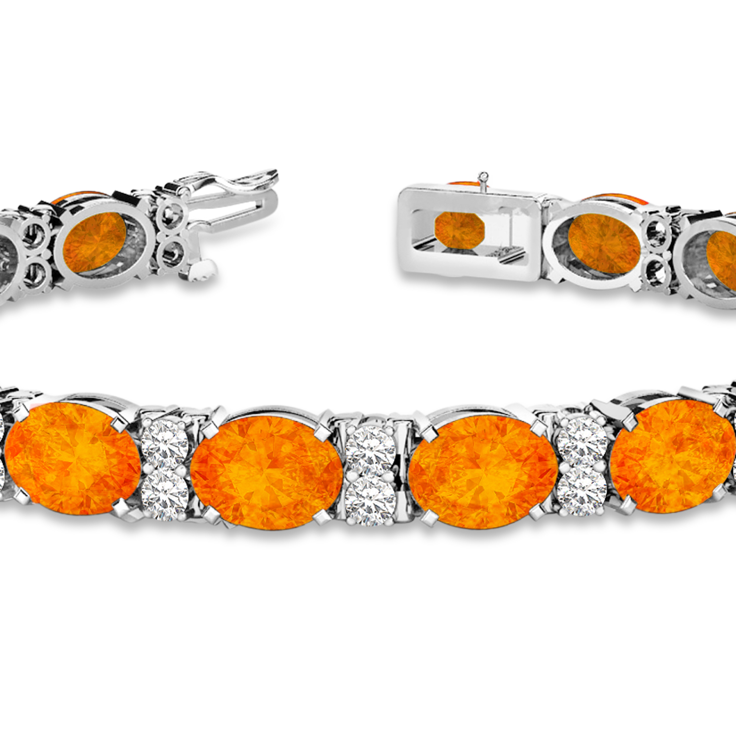 Diamond & Oval Cut Citrine Tennis Bracelet 14k White Gold (13.62ct)