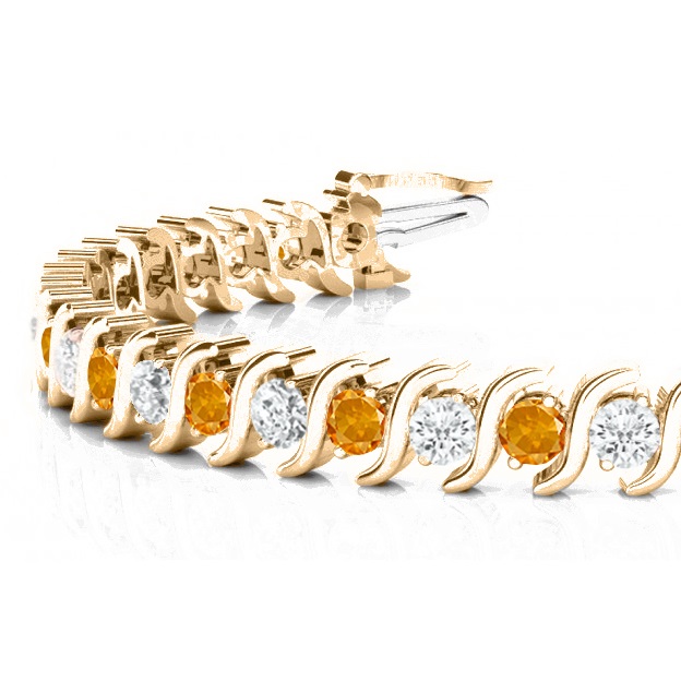 Citrine & Diamond Tennis S Link Bracelet 14k Rose Gold (4.00ct)