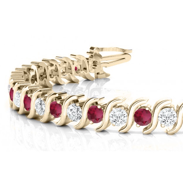 Garnet & Diamond Tennis S Link Bracelet 14k Yellow Gold (4.00ct)
