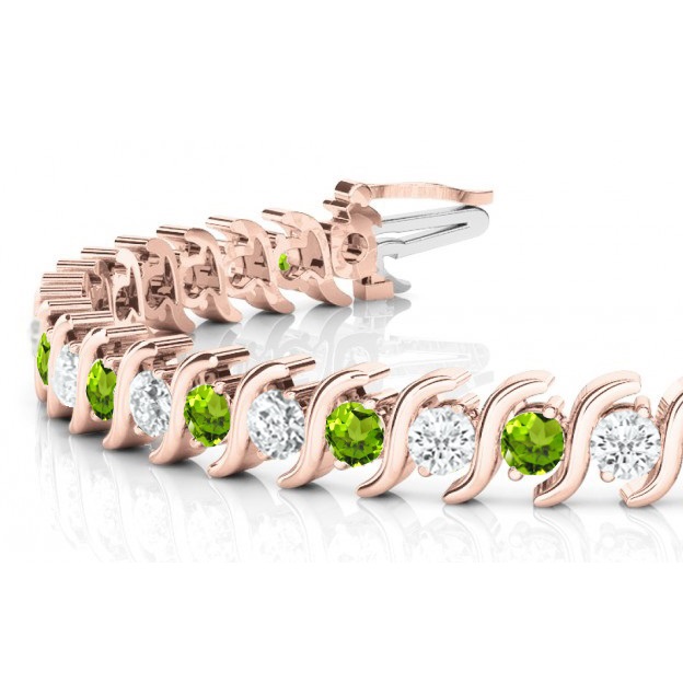 Peridot & Diamond Tennis S Link Bracelet 14k Rose Gold (4.00ct)
