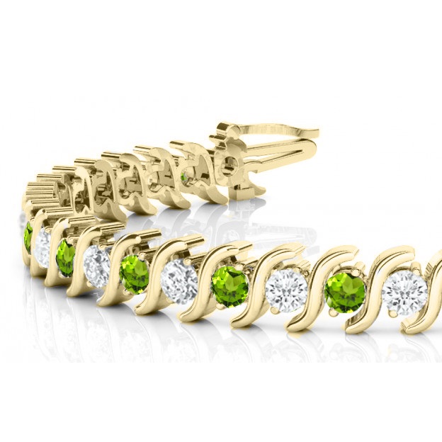 Peridot & Diamond Tennis S Link Bracelet 14k Yellow Gold (4.00ct)