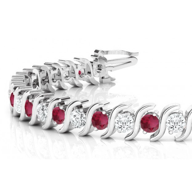 Garnet & Diamond Tennis S Link Bracelet 18k White Gold (6.00ct)