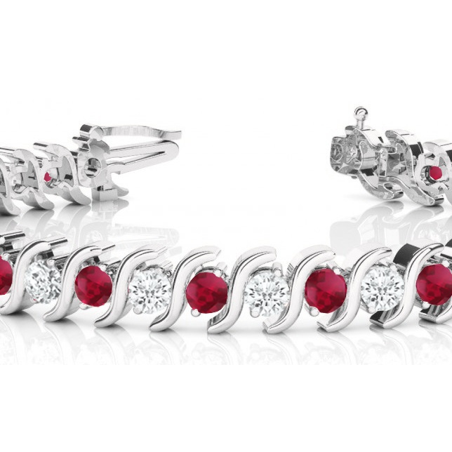 Ruby & Diamond Tennis S Link Bracelet 18k White Gold (6.00ct)