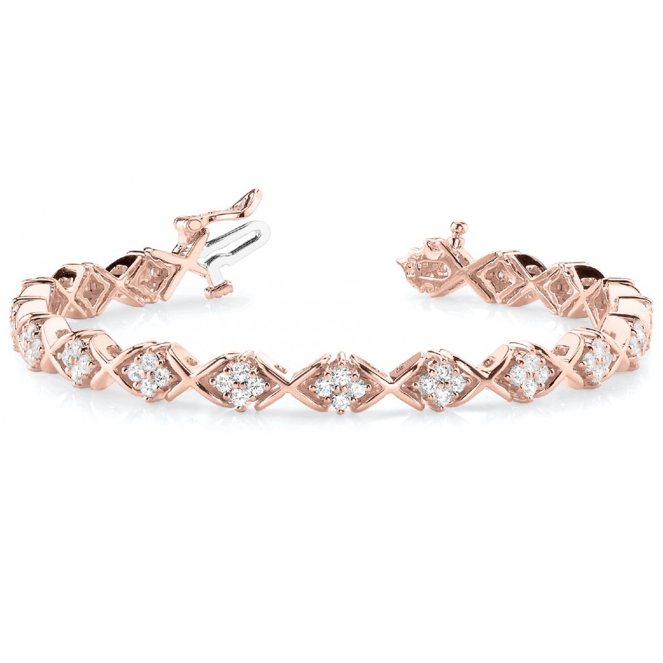 Diamond Twisted Cluster Link Bracelet 14k Rose Gold (2.16ct)
