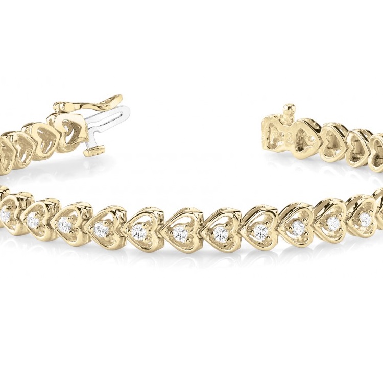 Diamond Tennis Heart Link Bracelet 14k Yellow Gold (1.23ct) NG1792