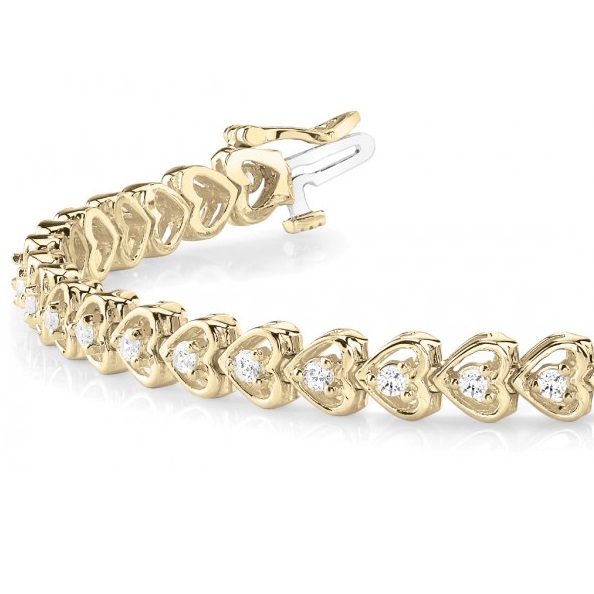Diamond Tennis Heart Link Bracelet 14k Yellow Gold (1.23ct) NG1792