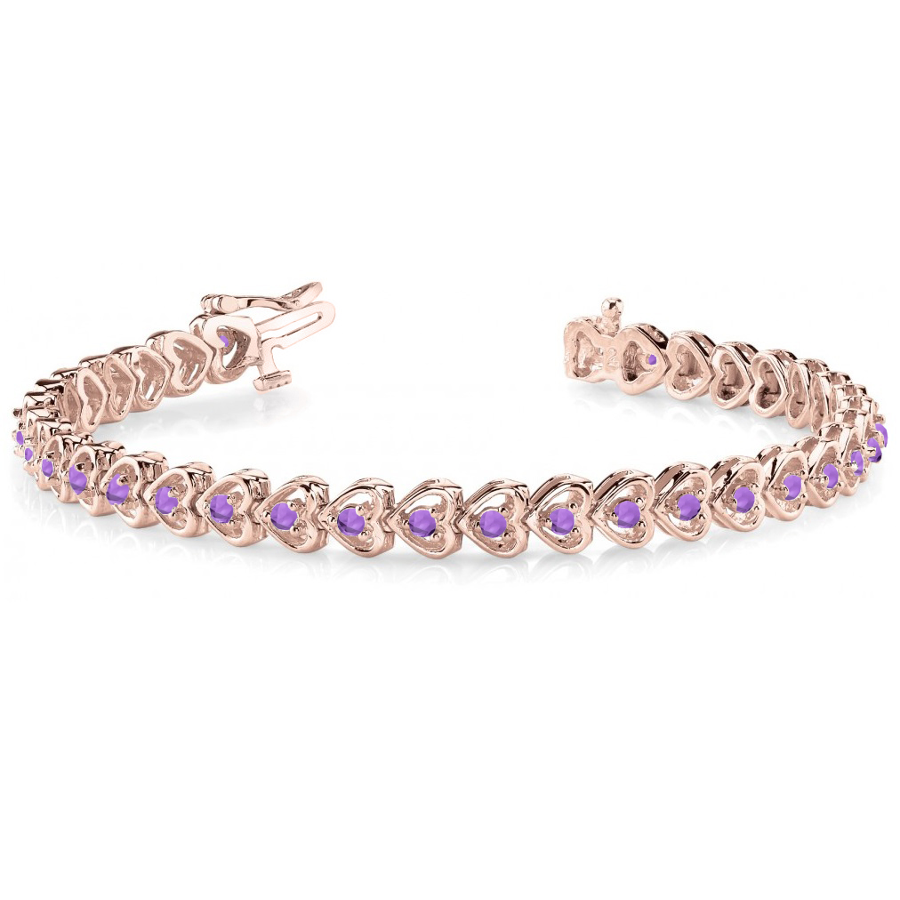 Amethyst Tennis Heart Link Bracelet 14k Rose Gold (2.00ct) NG1796