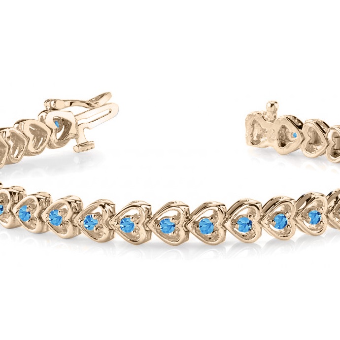 Blue Topaz Tennis Heart Link Bracelet 14k Yellow Gold 2.00ct - NG1801