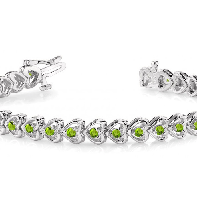 Peridot Tennis Heart Link Bracelet 14k White Gold (2.00ct)