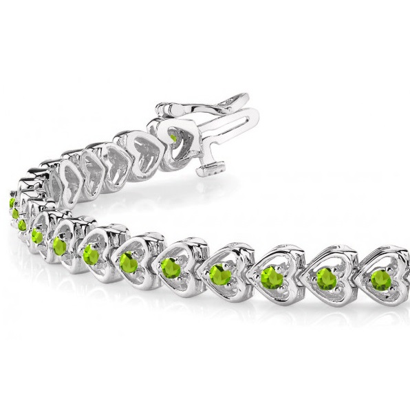 Peridot Tennis Heart Link Bracelet 14k White Gold (2.00ct)