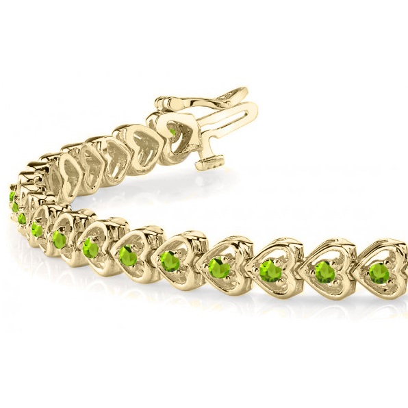 Peridot Tennis Heart Link Bracelet 14k Yellow Gold (2.00ct)