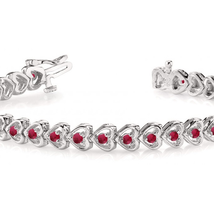 Ruby Tennis Heart Link Bracelet 14k White Gold (2.00ct)