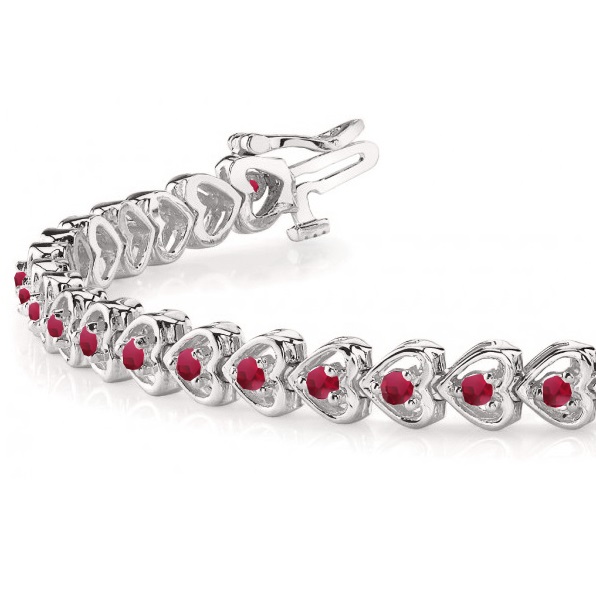 Ruby Tennis Heart Link Bracelet 14k White Gold (2.00ct)