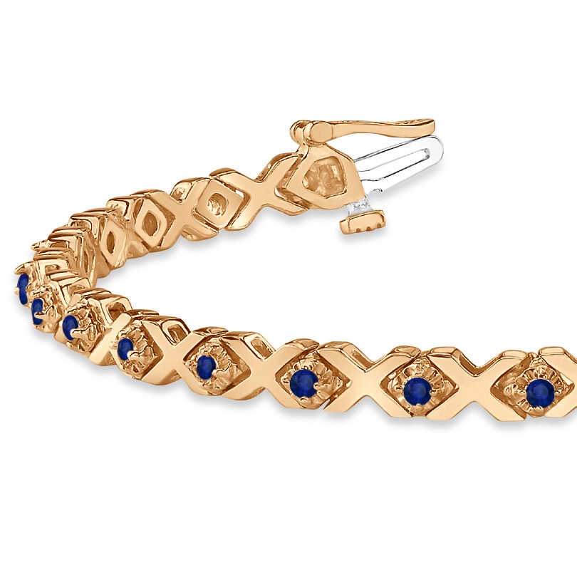Blue Sapphire XOXO Chained Line Bracelet 14k Rose Gold (1.50ct)