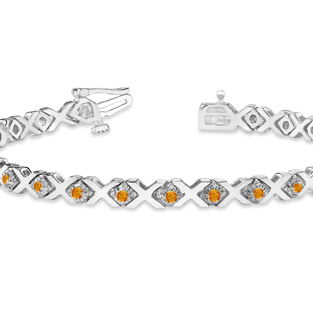 Citrine XOXO Chained Line Bracelet 14k White Gold (1.50ct)