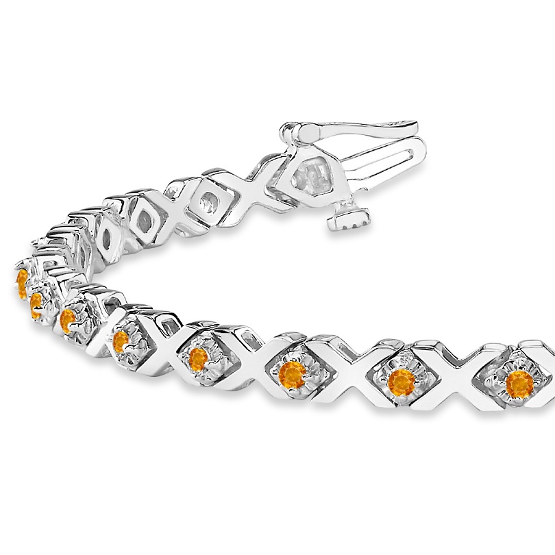 Citrine XOXO Chained Line Bracelet 14k White Gold (1.50ct)