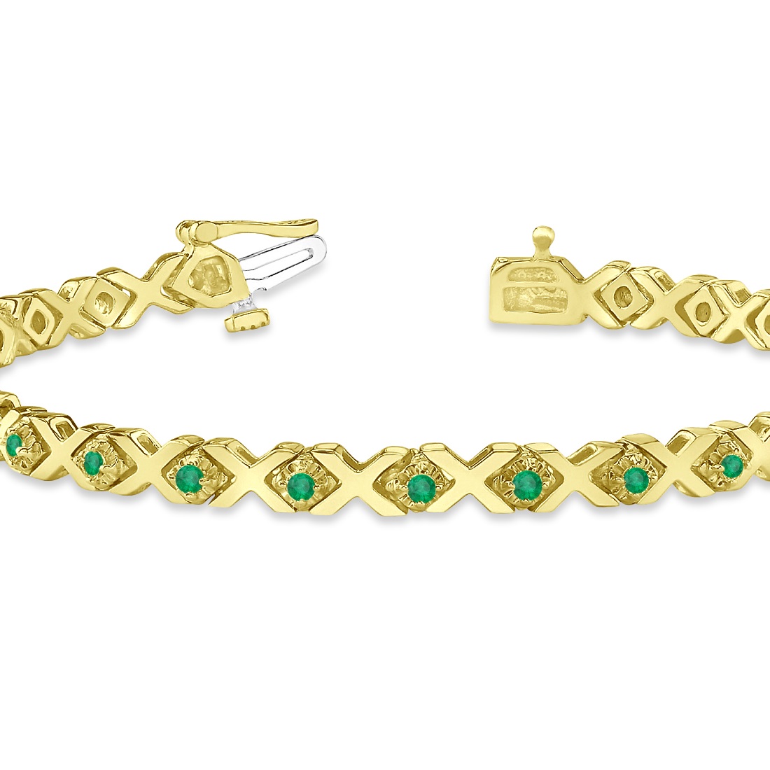 Emerald XOXO Chained Line Bracelet 14k Yellow Gold (1.50ct)