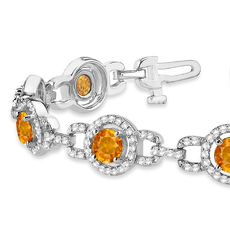 Luxury Halo Citrine & Diamond Link Bracelet 14k White Gold (8.00ct)