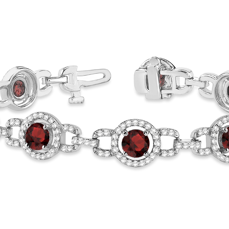 Luxury Halo Garnet & Diamond Link Bracelet 18k White Gold (8.00ct)